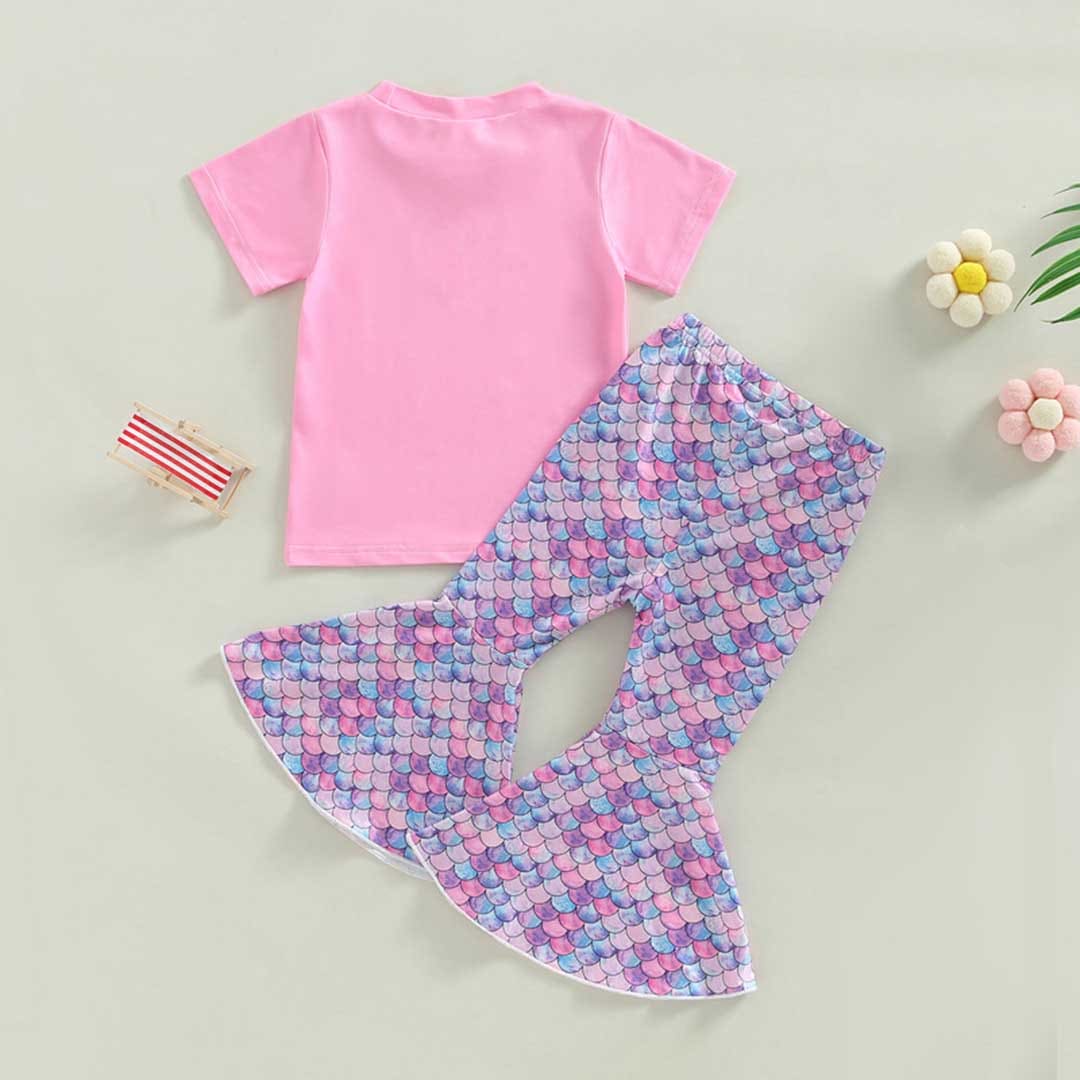 Girls Mermaid Printed T-Shirt With Pants Set 2 pc. Sets   