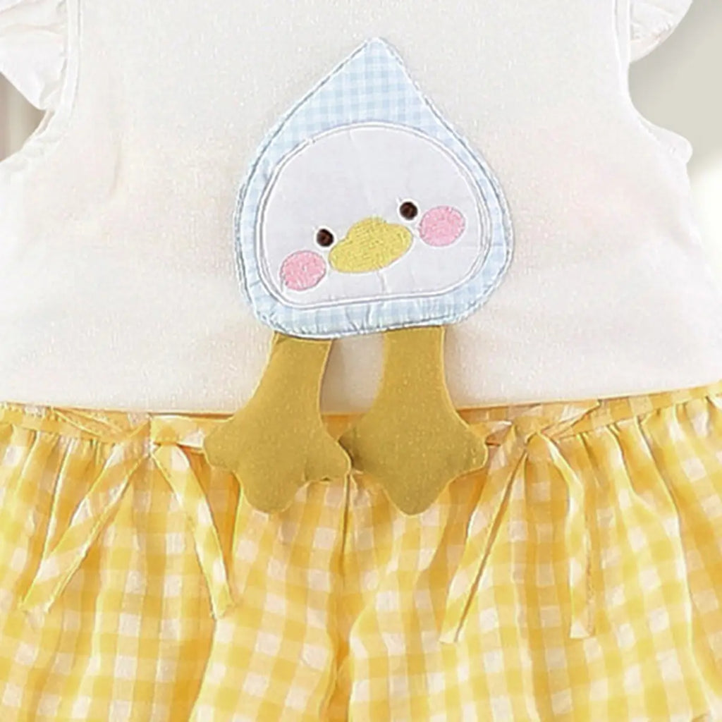 Girls Duck Applique Round Neck Top With Yellow Elasticated Shorts Sets 2 pc. Sets
