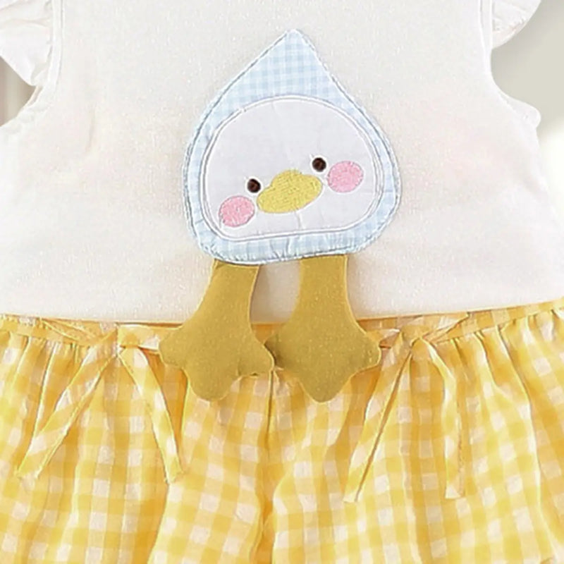 Girls Duck Applique Round Neck Top With Yellow Elasticated Shorts Sets 2 pc. Sets