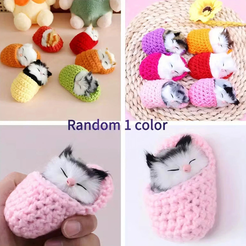 Kids Pink Sleeping Cat in Knit Slipper Plush Figurine Trending Accessories