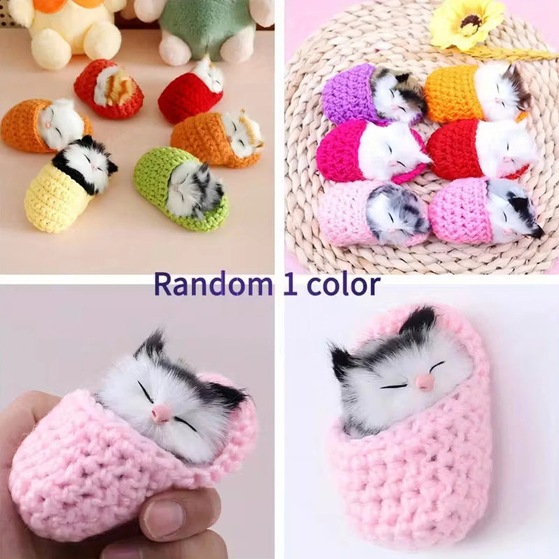 Kids Pink Sleeping Cat in Knit Slipper Plush Figurine Trending Accessories