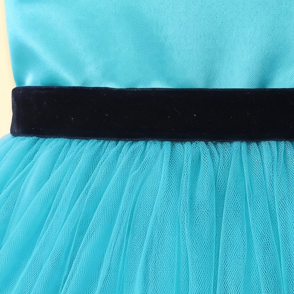 Girls Turquoise Blue Floral Applique Fit & Flare Party Dress Party Dresses