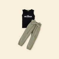Girls Sleeveless Printed Top with Cargos Set Sets   