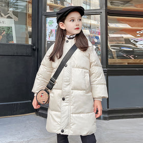 Girls Apricot Solid Puffer Hooded Down Jacket Coats & Jackets