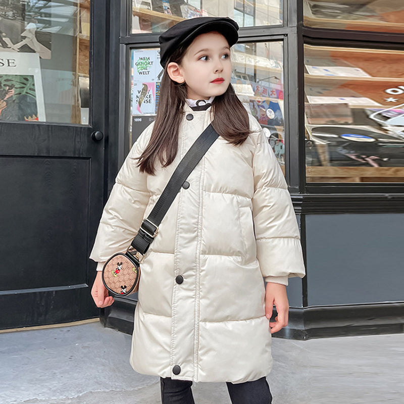 Girls Apricot Solid Puffer Hooded Down Jacket Coats & Jackets