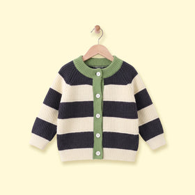 Girls Navy Blue Striped Long Sleeve Cardigan Sweaters & Cardigans Navy Blue 1-2 Y