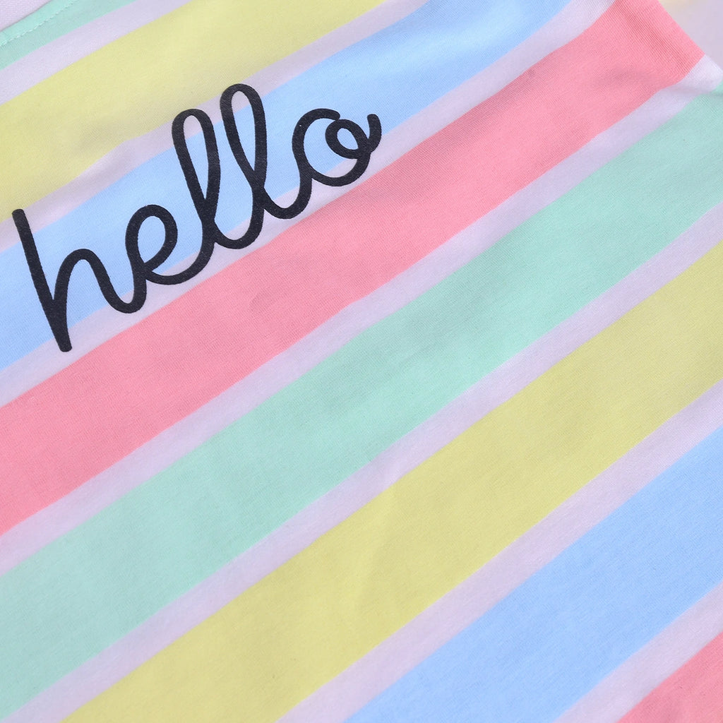 Boys Multicolor Striped Hello Printed T-Shirt With Shorts Sets Sets