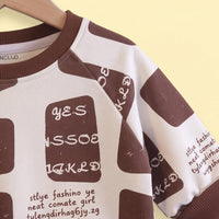Boys Brown Typographic Sweatshirt & Denim Pants Sets Sets