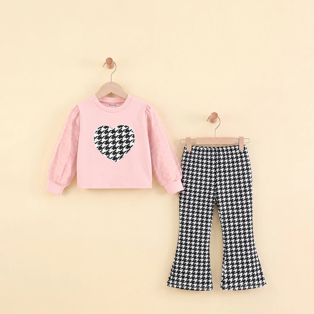 Girls Pink Heart Long Sleeve Sweatshirt With Pants Sets 2 pc. Sets Pink 3-4 Y
