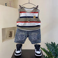 Boys Multicolour Striped T-Shirt With Denim Shorts Sets 2 pc. Sets Multicolor 1-2 Y