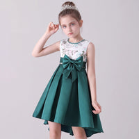Girls Green Embroidered Sleeveless High-Low Party Wear Dress Party Dresses