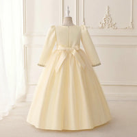 Girls Cream Embroidered Fit & Flare Dress With Long Sleeves Casual Dresses