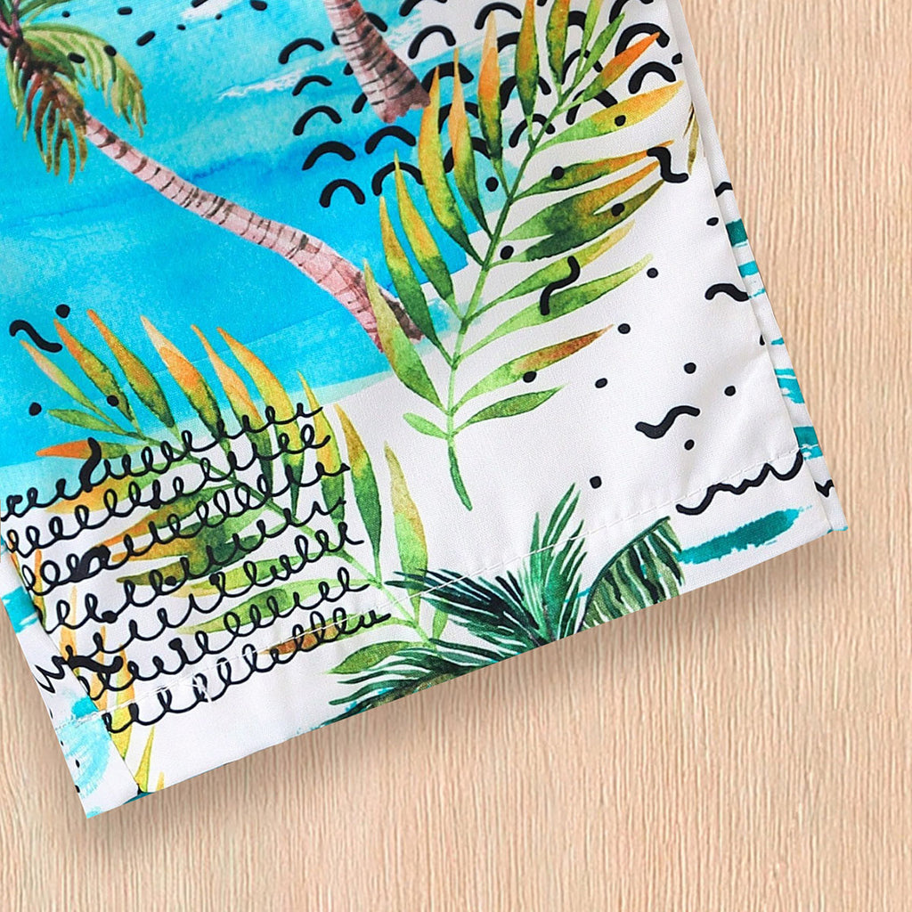 Boys White Vest With Tropical Printed Hat And Shorts Set Sets