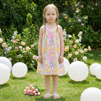 Girls Pink Floral Print Sleeveless A-line Dress Casual Dresses Pink 3-4 Y