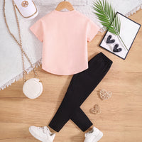 Girls Pink Short Sleeve Heart Print T-Shirt With Pants Sets 2 pc. Sets