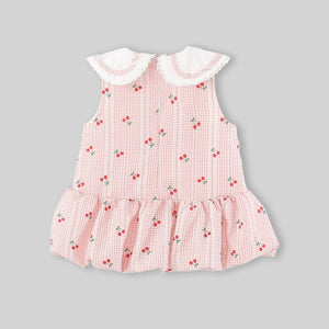 Girls Light Pink Cherry Print A-line Dress Casual Dresses