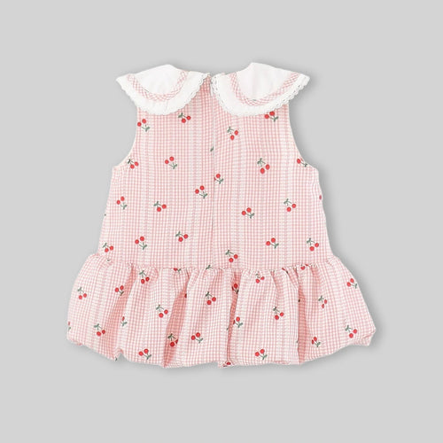 Girls Light Pink Cherry Print A-line Dress Casual Dresses