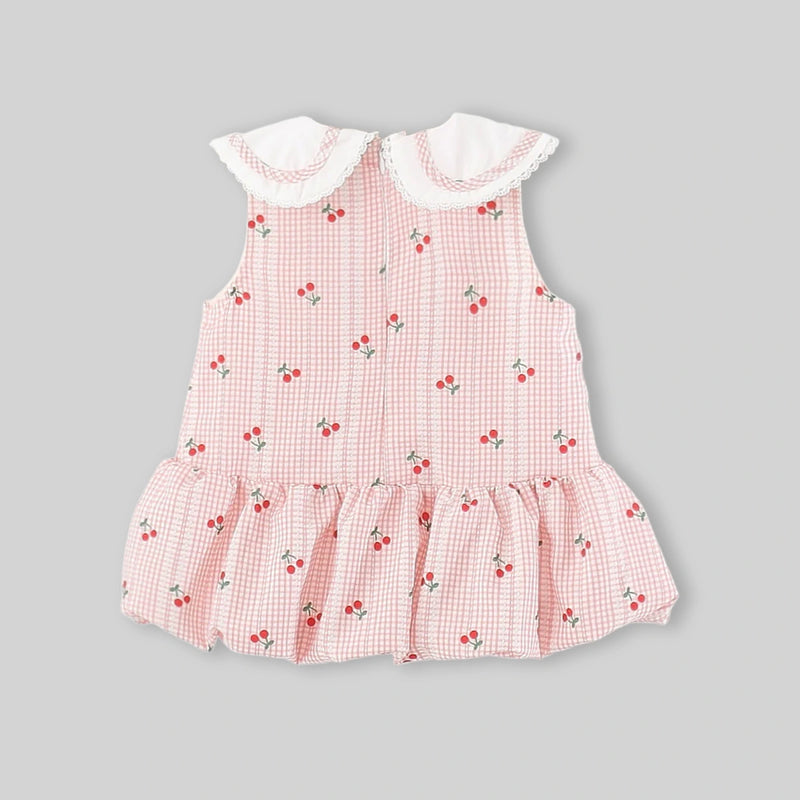 Girls Light Pink Cherry Print A-line Dress Casual Dresses
