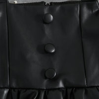 Girls Black Faux Leather Pinafore Dress With Long Sleeves T-Shirt Casual Dresses