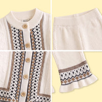 Girls Off White Geometric Knitted Cardigan & Pants Co-ord Sets Sets