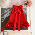 Girls Red Sleeveless Large Bow Applique A-line Party Wear Dress Party Dresses Red 2-3 Y
