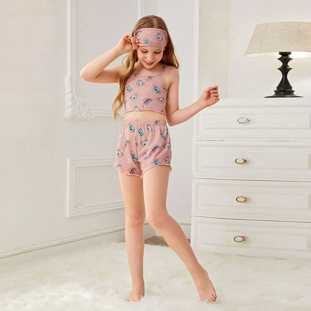 Girls Pink Koala Print Camisole Top With Elasticated Shorts Set 2 pc. Sets Pink 8-9 Y