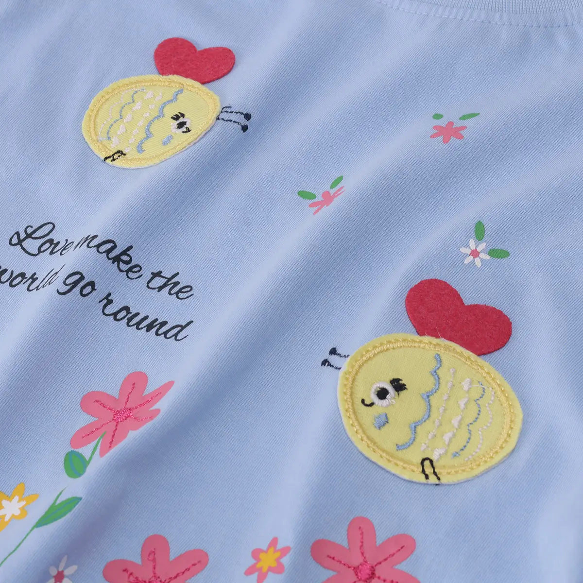 Girls Light Blue Floral Print Short Sleeve T-Shirt With Striped Shorts Sets 2 pc. Sets