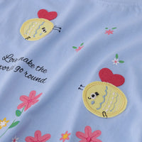 Girls Light Blue Floral Print Short Sleeve T-Shirt With Striped Shorts Sets 2 pc. Sets