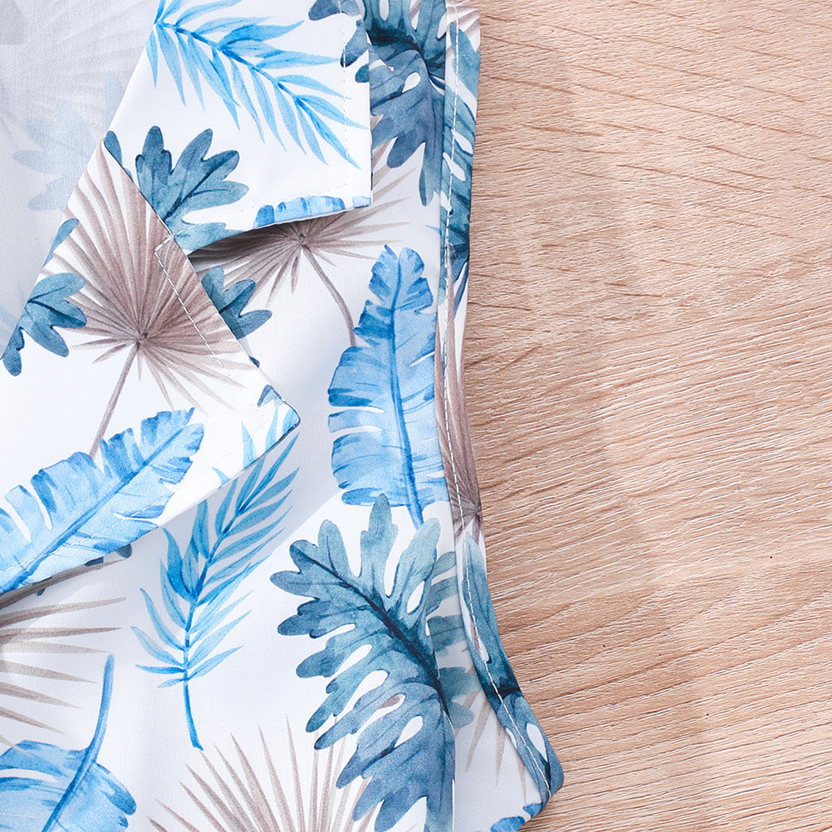 Girls Blue Tropical Print Waistcoat and Shorts with Solid Tee Set Sets