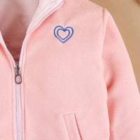 Girls Pink Heart Printed Reversible Hooded Zipper Jacket Coats & Jackets