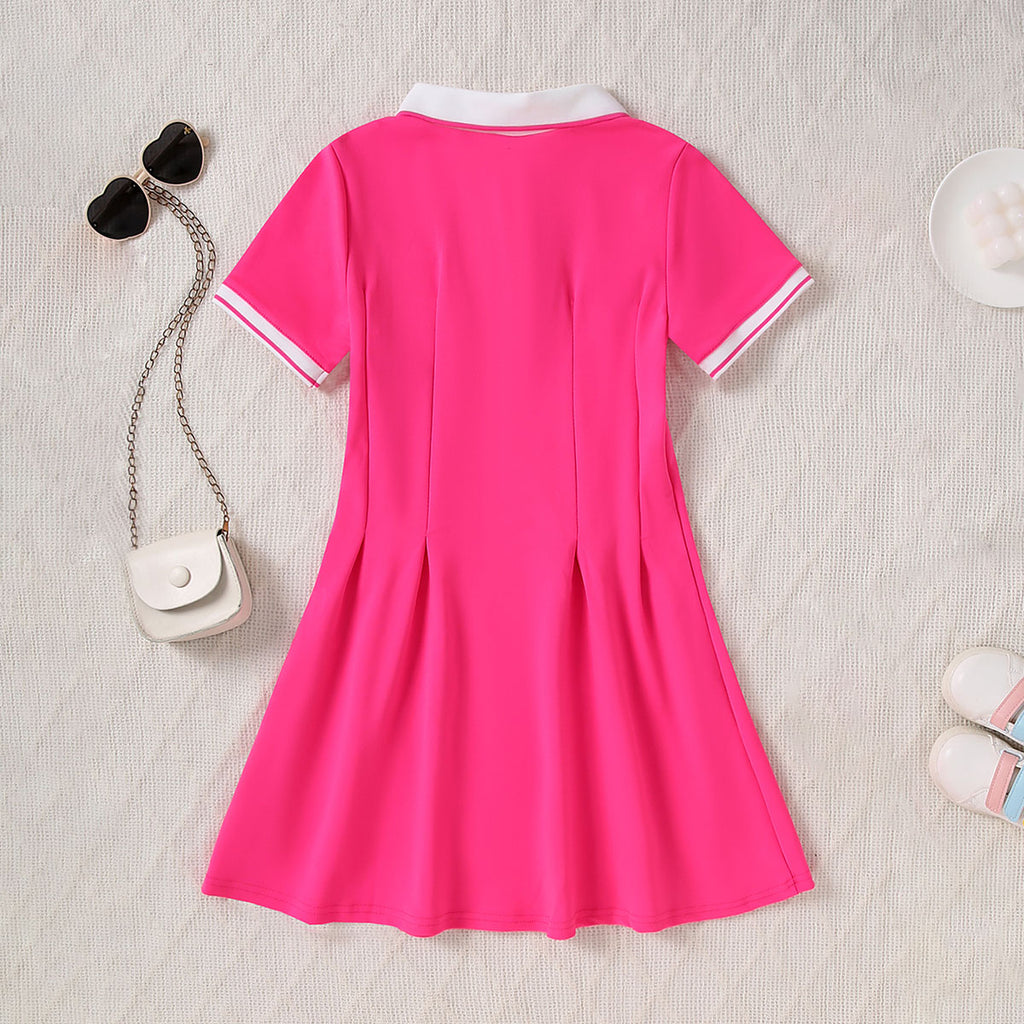 Girls Fuchsia Short Sleeves Tennis Dress Casual Dresses