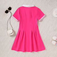 Girls Fuchsia Short Sleeves Tennis Dress Casual Dresses