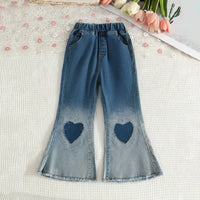 Girls White 3D Flower Applique Sleeveless Top With Flared Denim Pants Set Sets