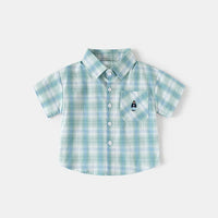 Boys Light Green Checked Short Sleeves Shirt With Shorts Sets Sets