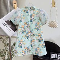 Girls Kimono Style A-line Floral Print Dress Casual Dresses   
