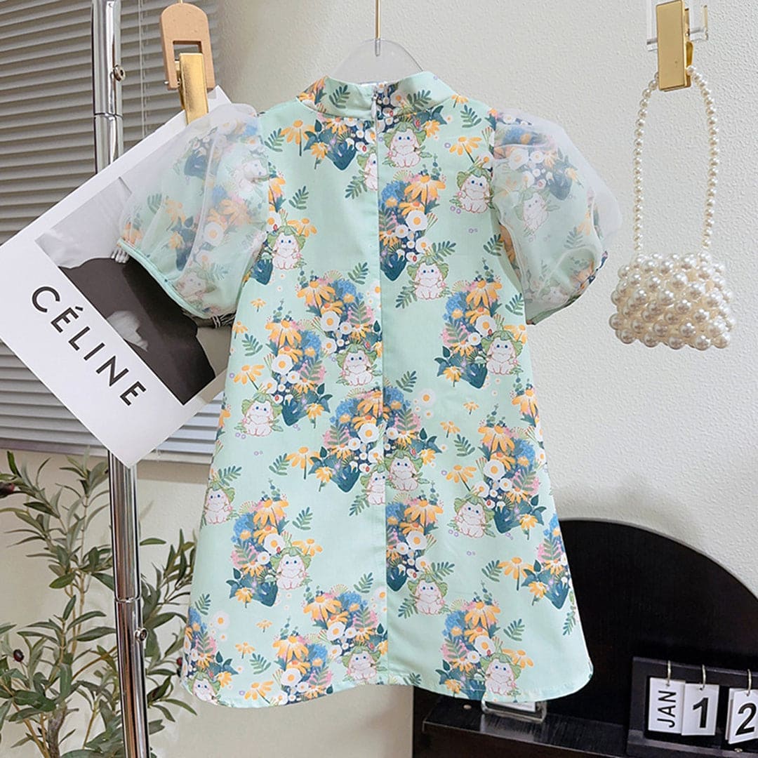 Girls Kimono Style A-line Floral Print Dress Casual Dresses   