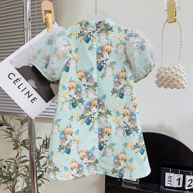 Girls Kimono Style A-line Floral Print Dress Casual Dresses   