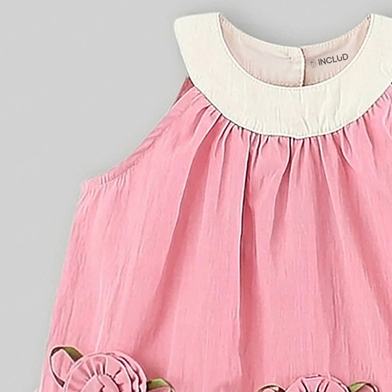Girls Pink Rose Applique Top With Pants Sets Sets
