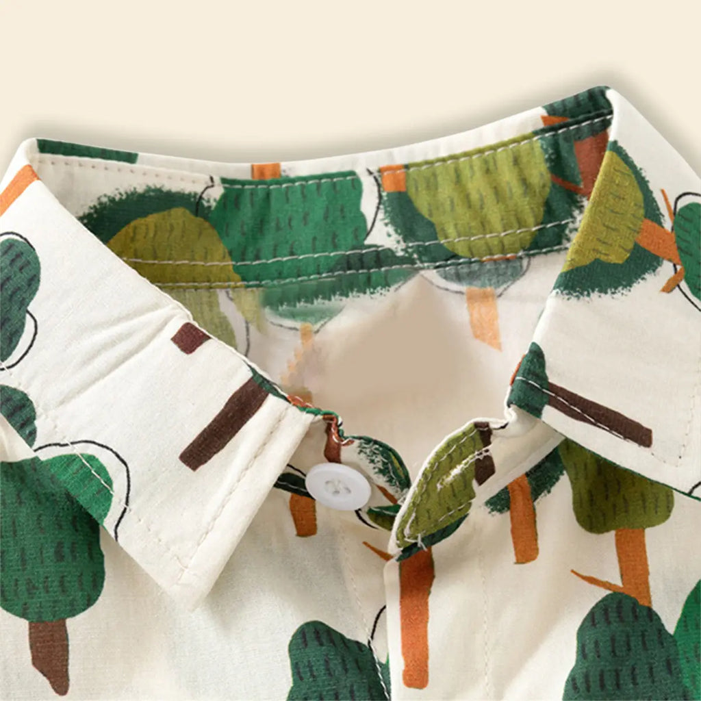 Boys Green Cartoon Tree Print Short Sleeves Shirt Shirts
