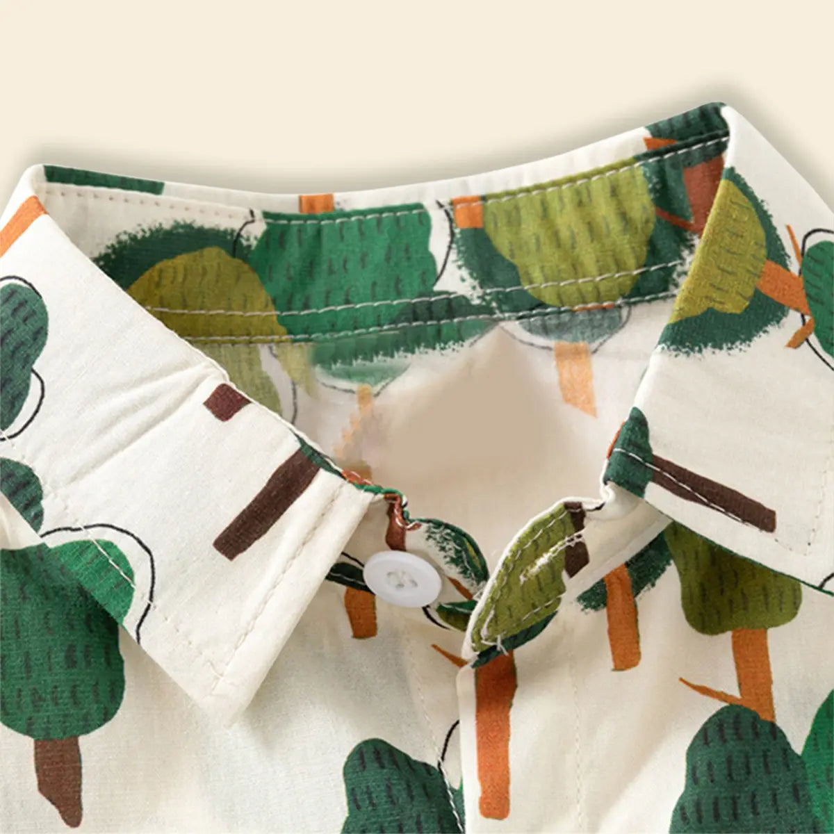 Boys Green Cartoon Tree Print Short Sleeves Shirt Shirts