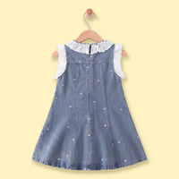 Girls Blue Star Print Short Sleeve Denim Dress Casual Dresses