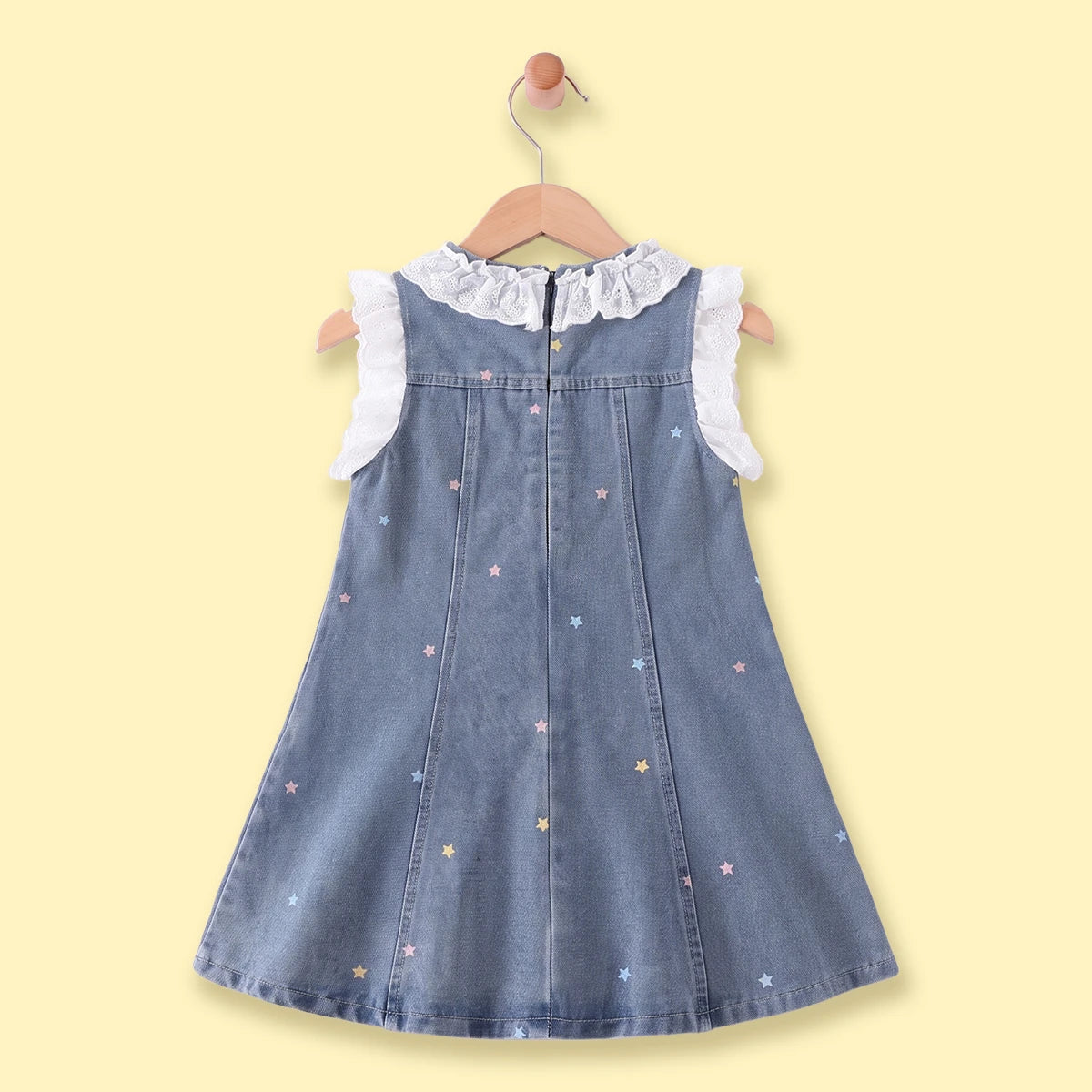Girls Blue Star Print Short Sleeve Denim Dress Casual Dresses