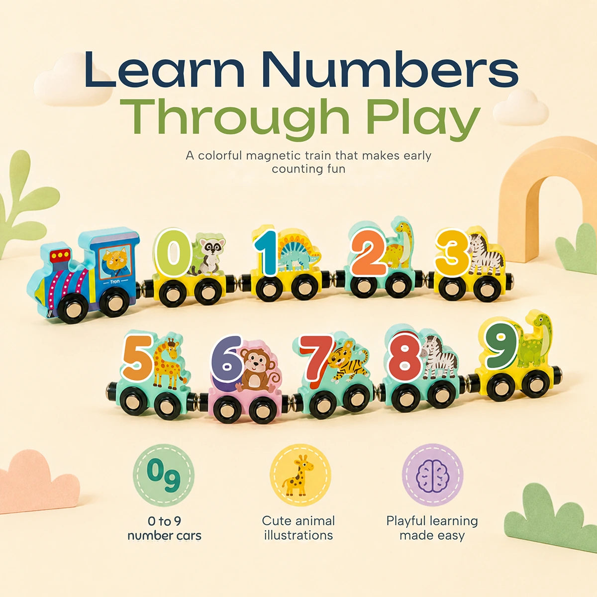 INCLUD Wooden Magnetic Number Train Set - Count, Connect & Play Trending Accessories