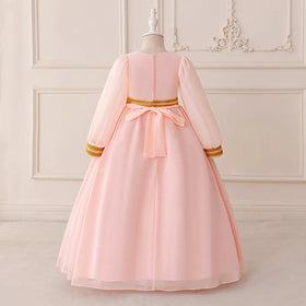 Girls Pink Embroidered Fit & Flare Dress With Long Sleeves Casual Dresses