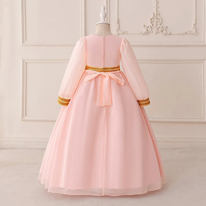 Girls Pink Embroidered Fit & Flare Dress With Long Sleeves Casual Dresses