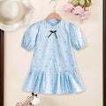 Girls Light Blue Ditsy Print A-line Shirt Dress Casual Dresses Sky Blue 3-4 Y