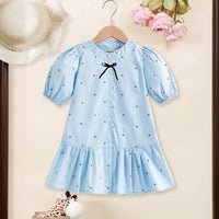 Girls Light Blue Ditsy Print A-line Shirt Dress Casual Dresses Sky Blue 3-4 Y