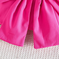 Girls Fuchsia Bow Crop Top With Floral Embroidered Denim Shorts Sets Sets