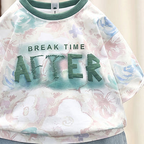 Boys Green Typography Print Short Sleeve T-Shirt With Distressed Denim Shorts Sets 2 pc. Sets