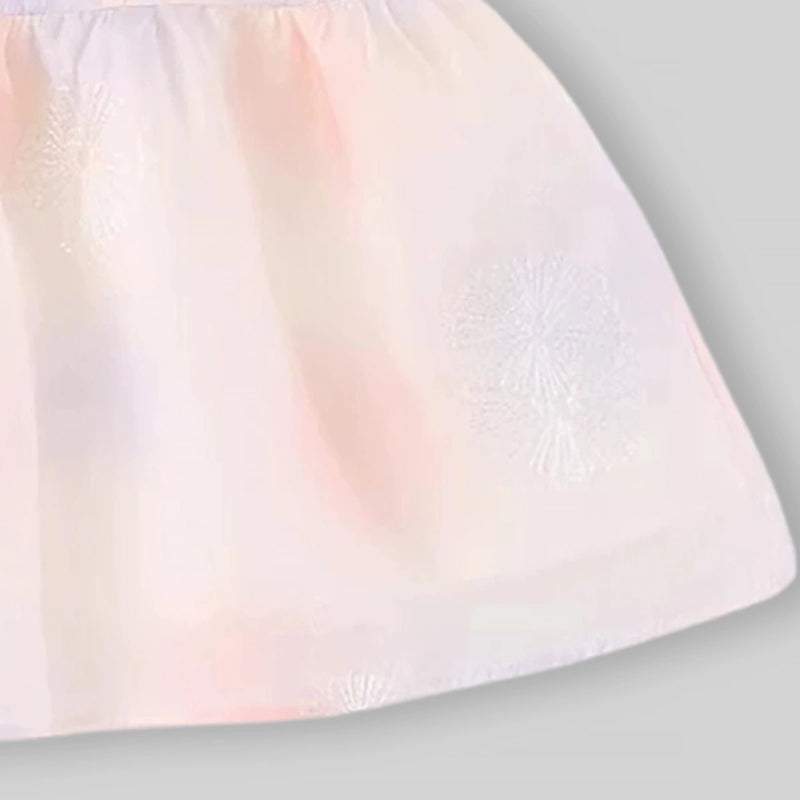 Girls Light Pink Floral Embroidered Sleeveless Fit And Flare Dress Casual Dresses